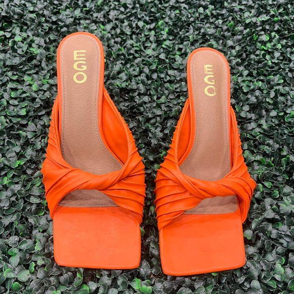 EGO Orange Ruched Strap Square Toe Heeled Mules Women’s Size 11 - Picture 1 of 3